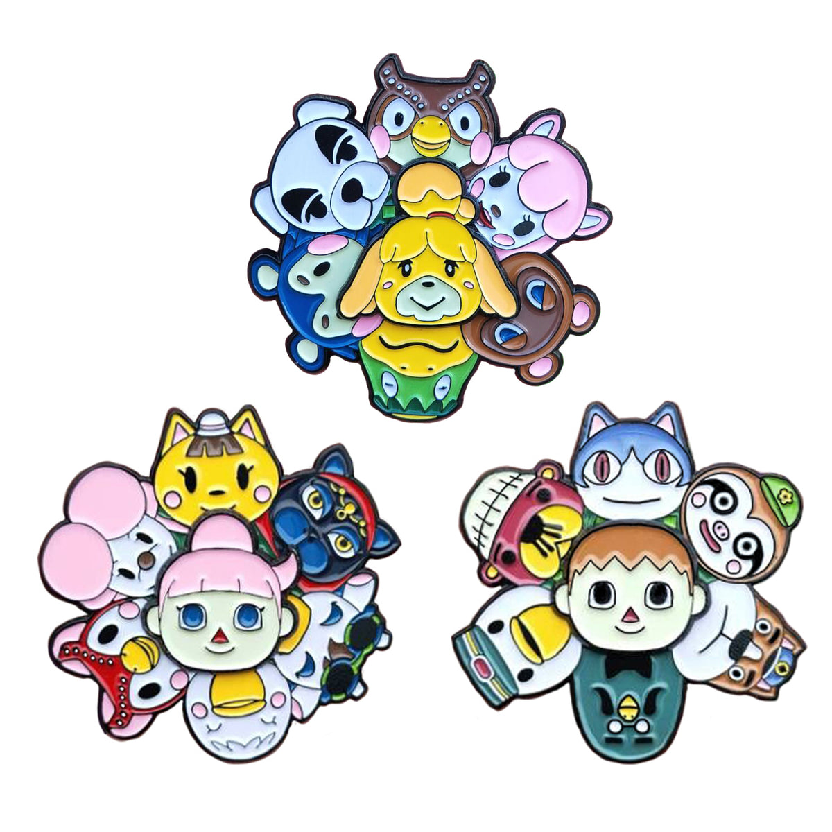 Penguchan Animal Crossing tree, fruit, and fence factory enamel pin bundle