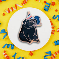 Party Pug Black Hard Enamel Pin