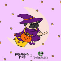 Witchy Pug Hard Enamel Pins benefitting Tiny Paws Pug Rescue